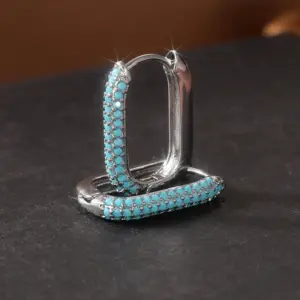 Silver Tone Imitation Turquoise Hoop Earrings 9 Saa5a40166275428bb3da7626d27a70b0y