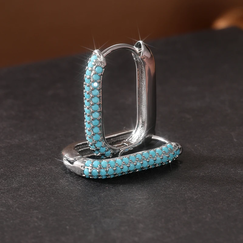 Silver Tone Imitation Turquoise Hoop Earrings 5 Silver Tone Imitation Turquoise Hoop Earrings - Image 5