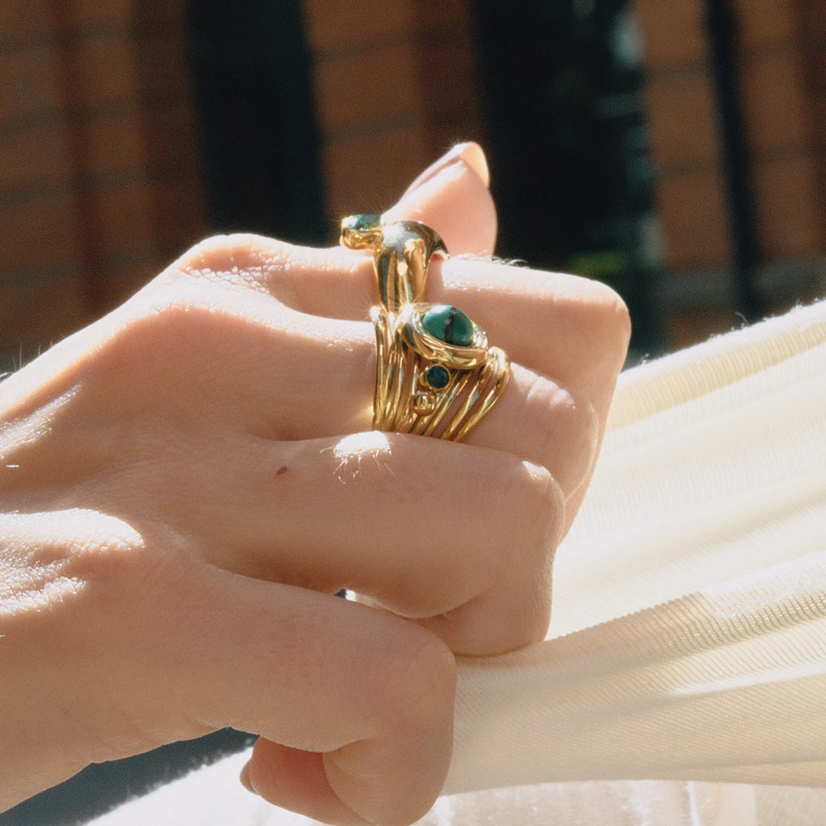 Vintage Gold Tone Stainless Steel Ring with Dark Green Gem 3 Vintage Gold Tone Stainless Steel Ring with Dark Green Gem - Image 3