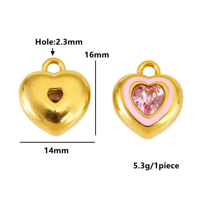 Colorful Stainless Steel Zircon Heart Charms Set 3 Colorful Stainless Steel Zircon Heart Charms Set - Image 3