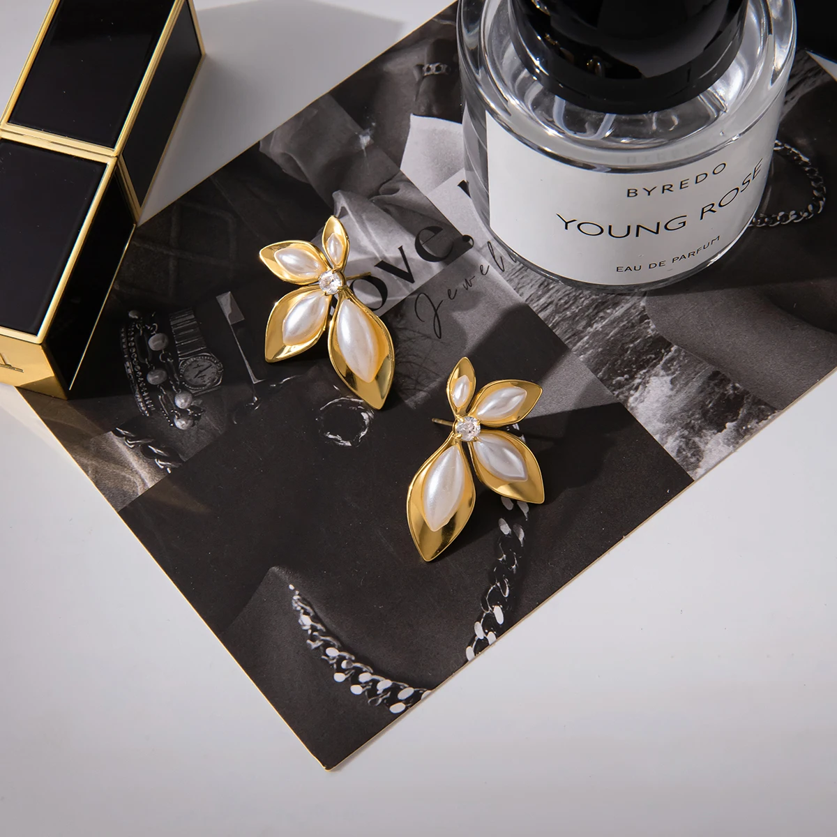 Floral Stainless Steel Earrings with Zircon 5 Floral Stainless Steel Earrings with Zircon - Image 5