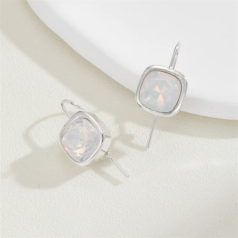 Vintage Silver Square Drop Earrings with White Stones 3 Vintage Silver Square Drop Earrings with White Stones - Image 3