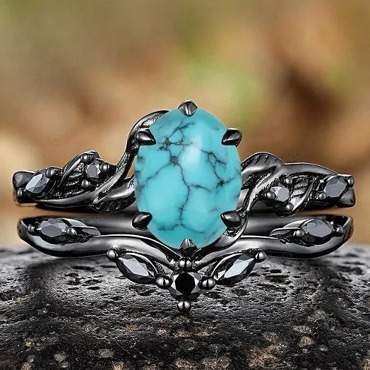 Vintage Black and Turquoise Cocktail Ring 5 Vintage Black and Turquoise Cocktail Ring - Image 5
