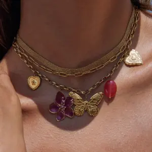 Stainless Steel Gold Butterfly Pendant Necklace