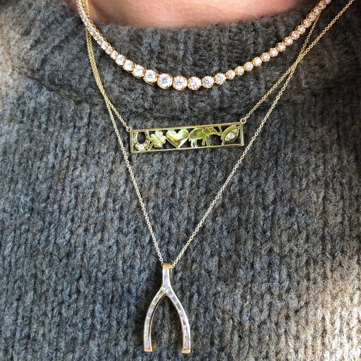 Stainless Steel Gold Wishbone Necklace JDN0308025 2 Stainless Steel Gold Wishbone Necklace JDN0308025 - Image 2