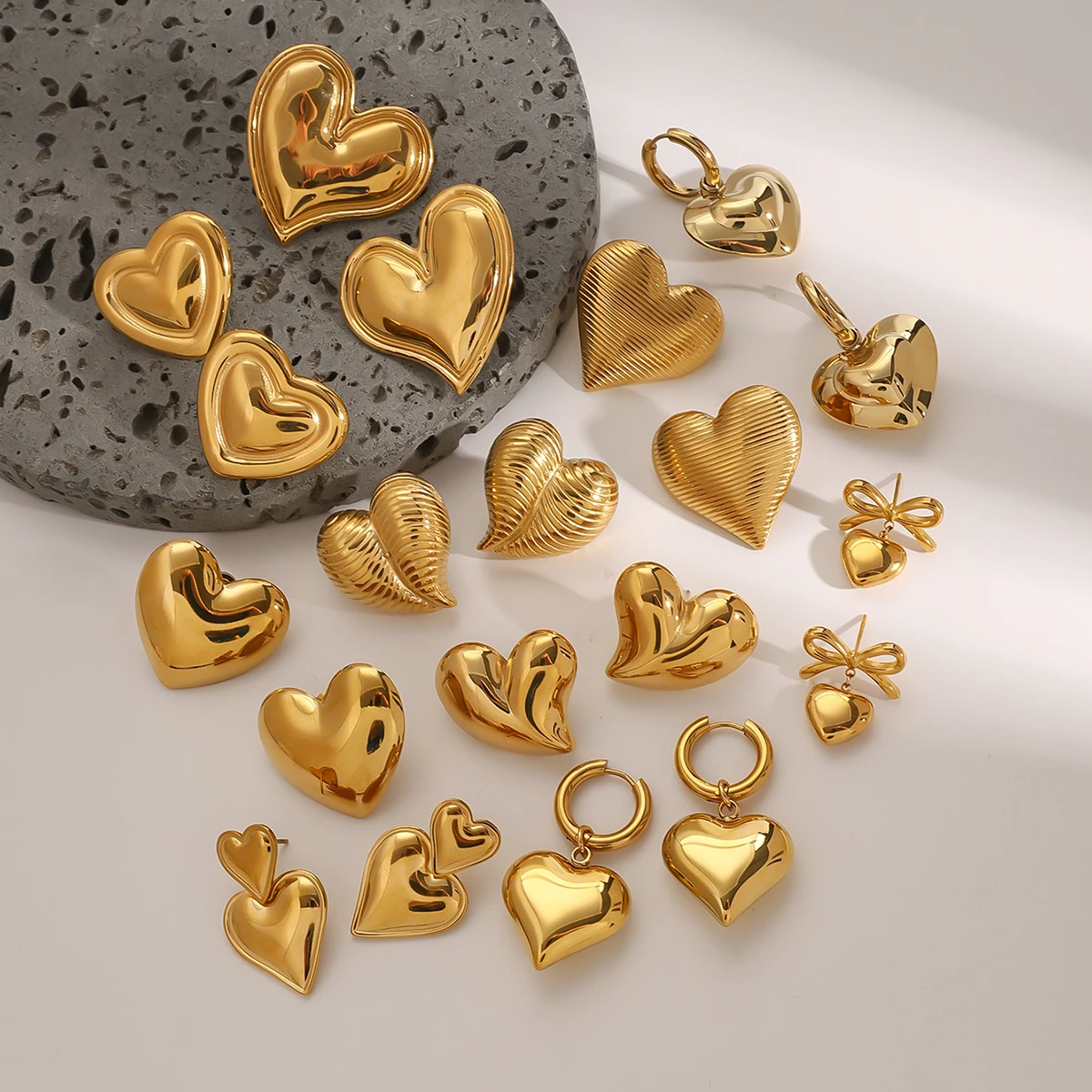 Stainless Steel Gold Heart Earrings Collection 4 Stainless Steel Gold Heart Earrings Collection - Image 4