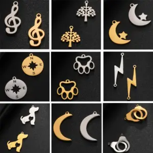 Elegant Jewelry Charms Set in Steel and Gold