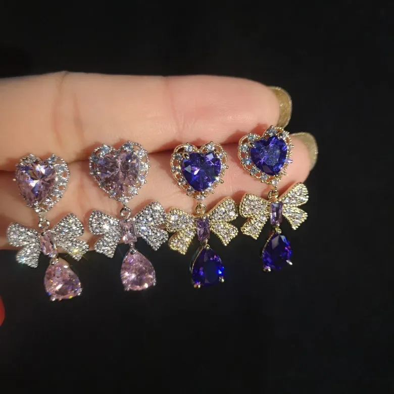 Elegant Water Stud Earrings with Zircon Accents 3 Elegant Water Stud Earrings with Zircon Accents - Image 3