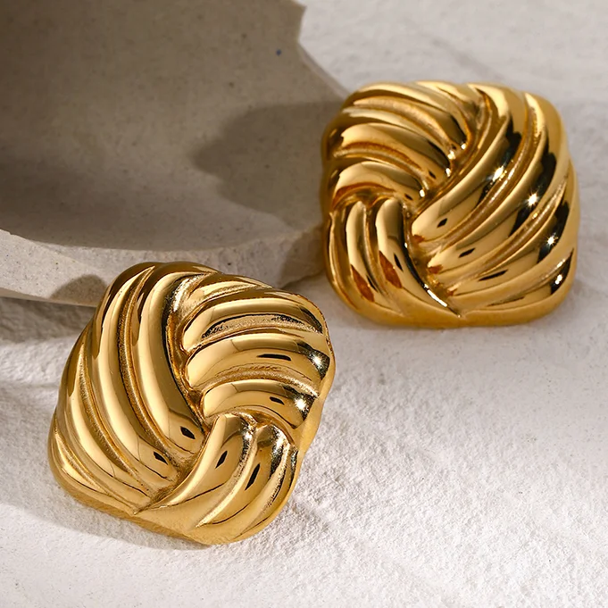 Bold Gold Stainless Steel Geometric Earrings 2 Bold Gold Stainless Steel Geometric Earrings - Image 2