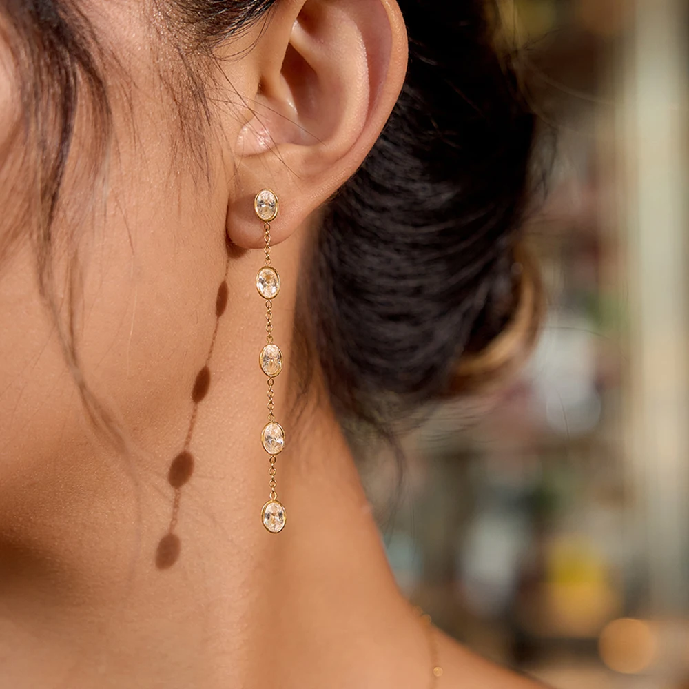 Gold Stainless Steel Oval Drop Earrings 2 Gold Stainless Steel Oval Drop Earrings - Image 2