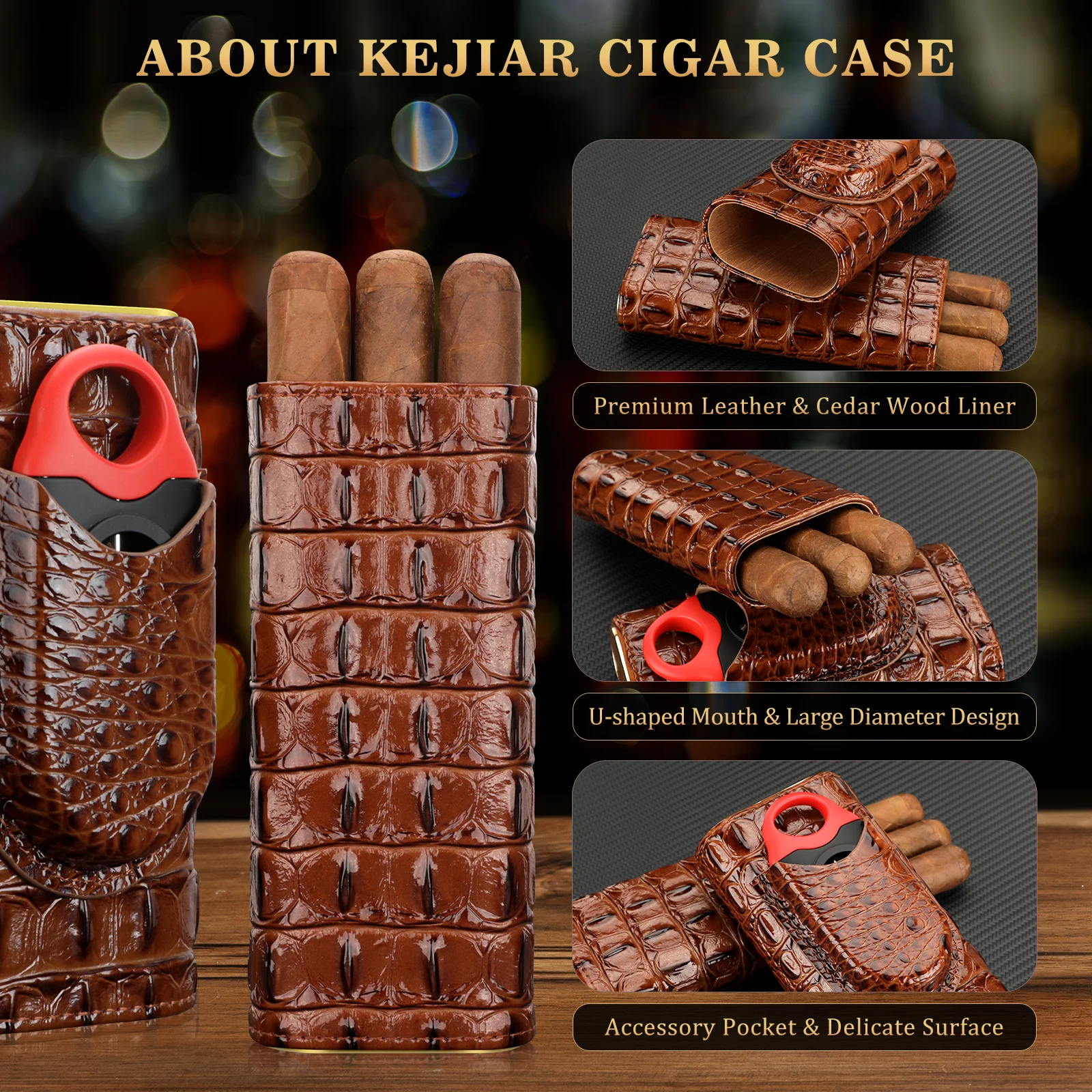Luxury Leather Travel Cigar Case with Cutter 3 Luxury Leather Travel Cigar Case with Cutter - Image 3