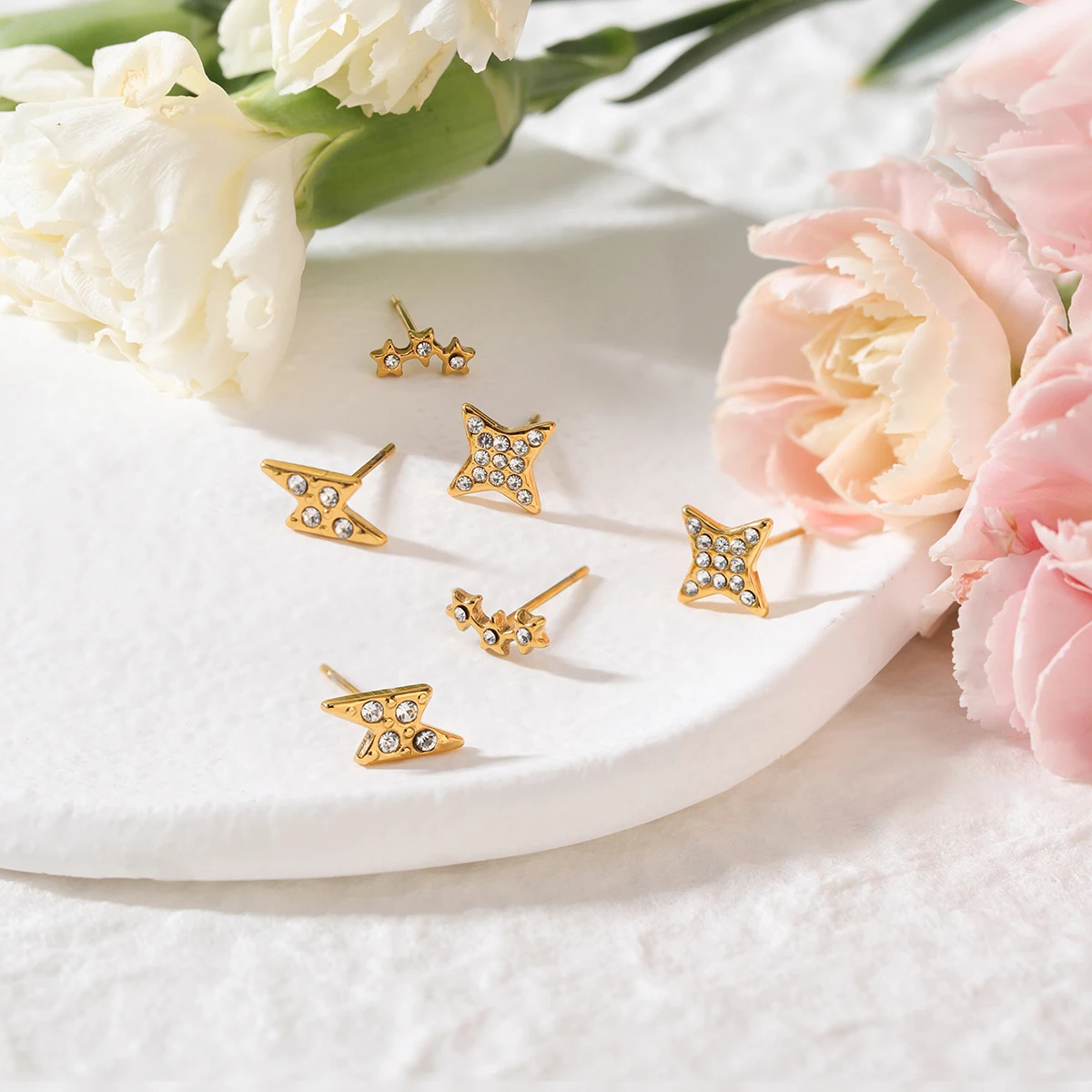 Gold-Tone Stainless Steel Earring Set for Women 5 Gold-Tone Stainless Steel Earring Set for Women - Image 5