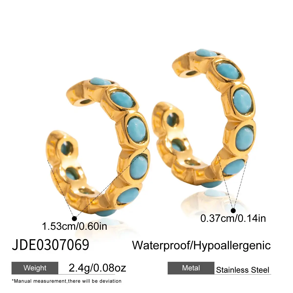 Vintage Turquoise Hoop Earrings in Stainless Steel 7 Vintage Turquoise Hoop Earrings in Stainless Steel - Image 7