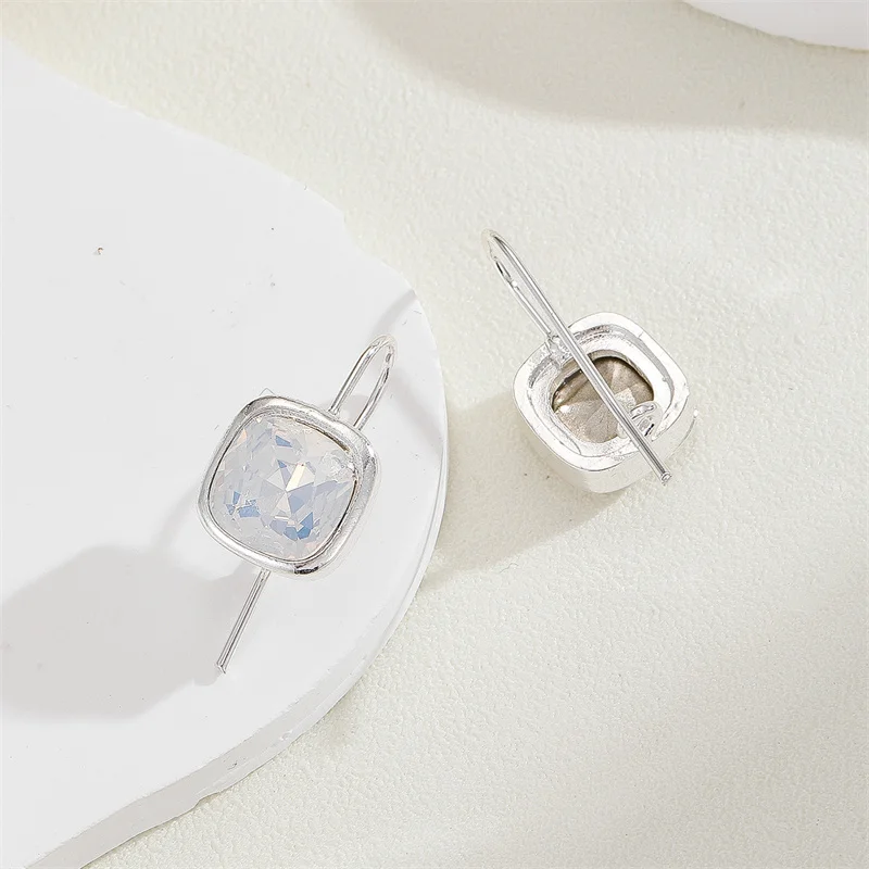 Vintage Silver Square Drop Earrings with White Stones 2 Vintage Silver Square Drop Earrings with White Stones - Image 2