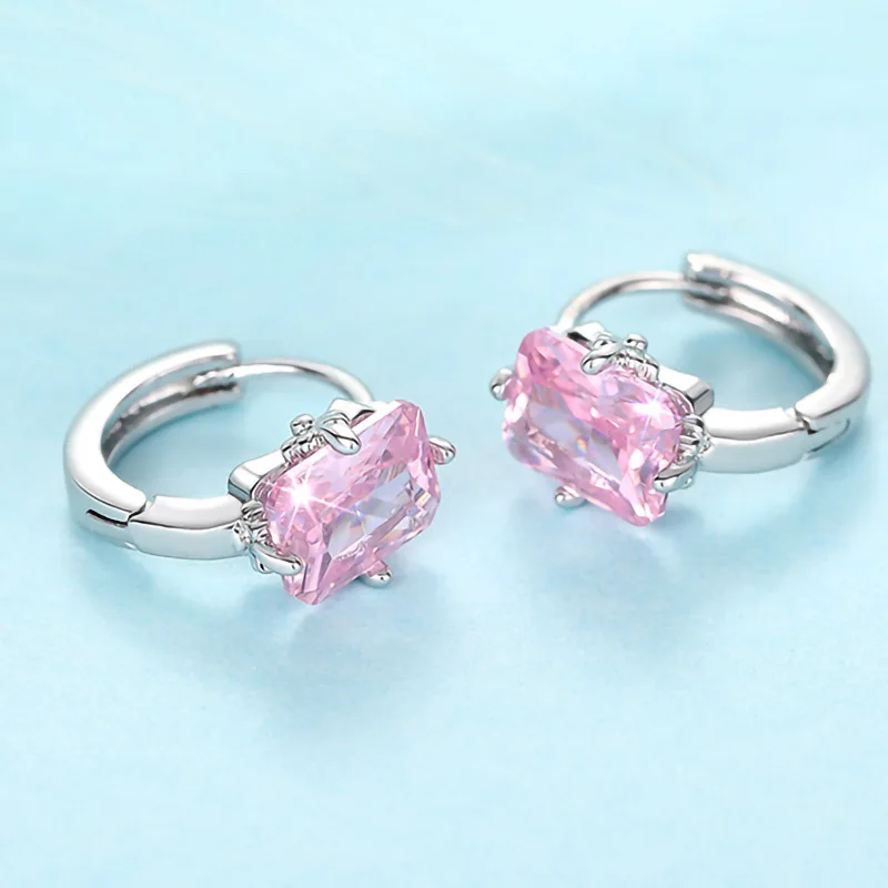 Square Zircon Garnet Stud Earrings for Women 5 Square Zircon Garnet Stud Earrings for Women - Image 5