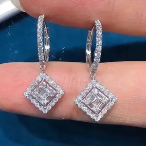 Square Sterling Silver Earrings with Cubic Zirconia