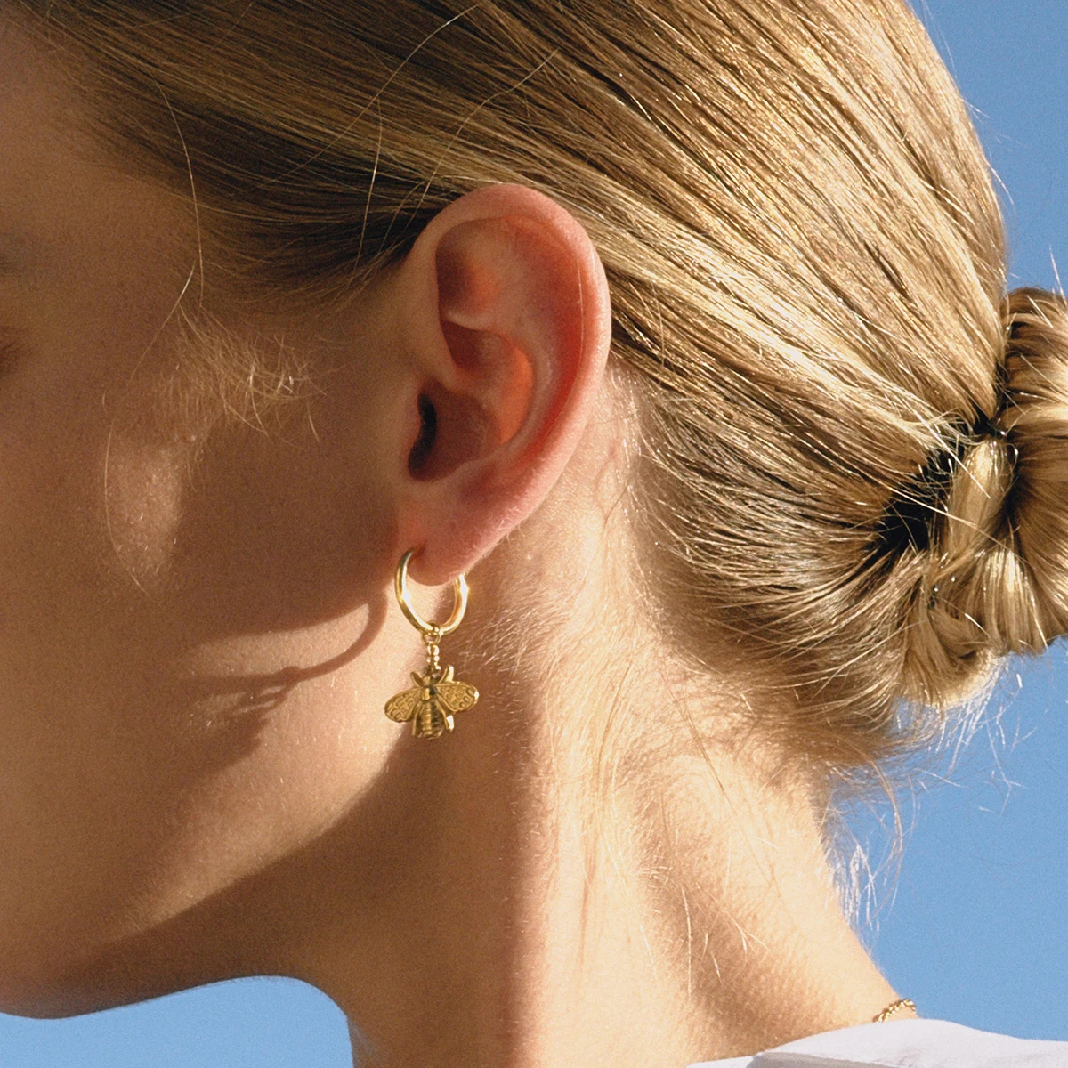 Gold Stainless Steel Bee Earrings for Women 3 Gold Stainless Steel Bee Earrings for Women - Image 3