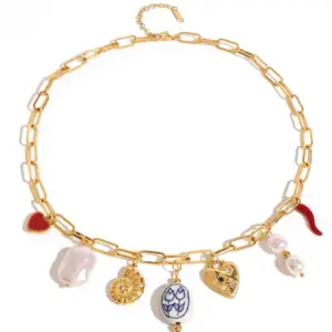 Stainless Steel Charm Necklace with Multicolor Pendant