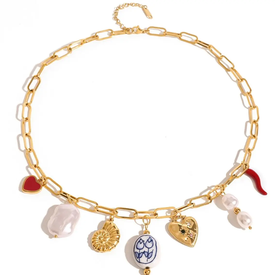 Stainless Steel Charm Necklace with Multicolor Pendant 1 Stainless Steel Charm Necklace with Multicolor Pendant