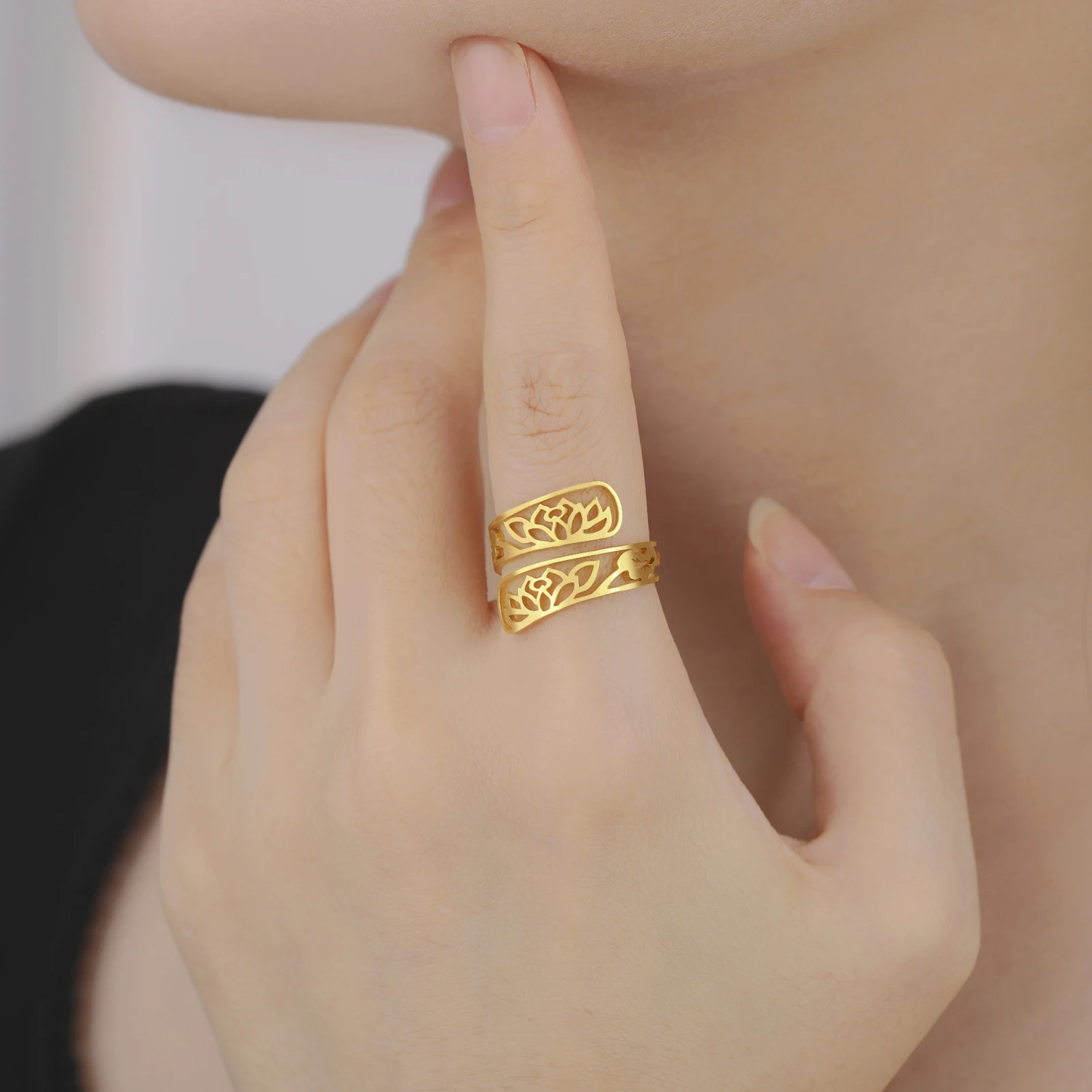 Elegant Lotus Flower Adjustable Women's Ring 5 Elegant Lotus Flower Adjustable Women's Ring - Image 5