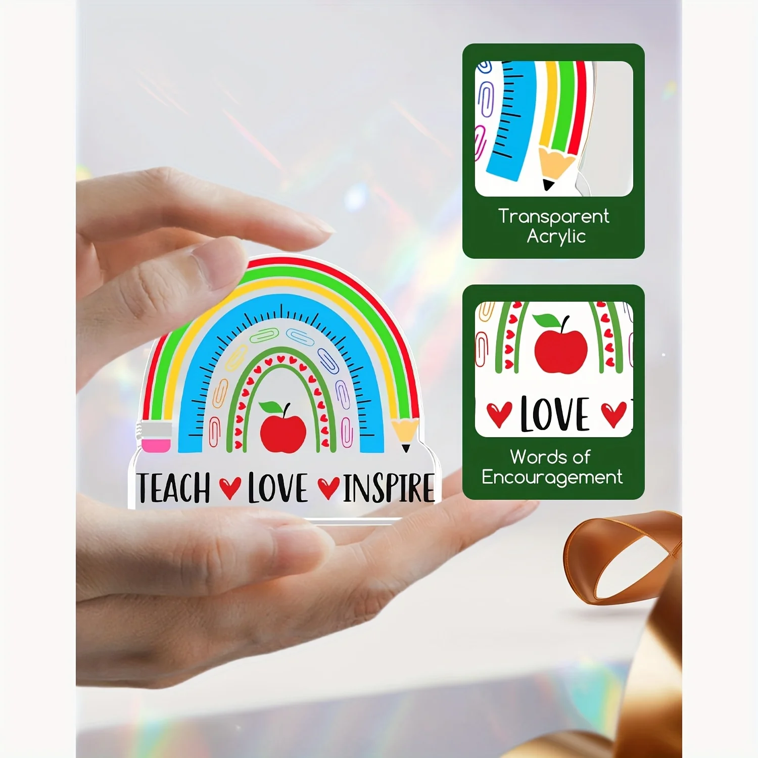 Colorful Rainbow Teacher Appreciation Acrylic Ornament 3 Colorful Rainbow Teacher Appreciation Acrylic Ornament - Image 3