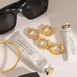 Gold Stainless Steel Hoop Earrings with Clear Stones 10 Sb00d9388e5d242c6b24683c219a9218aT