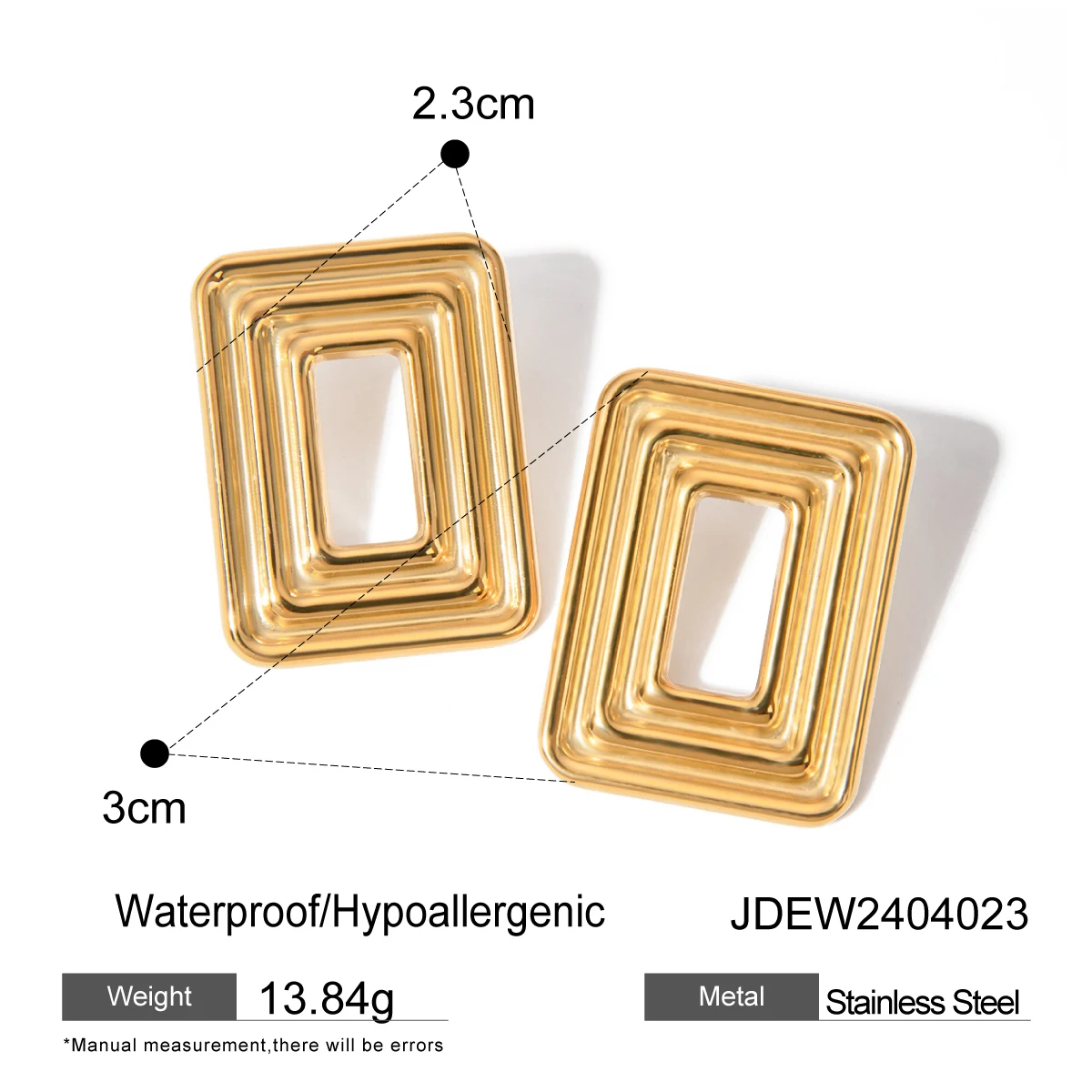 Gold Stainless Steel Square Earrings JDEW2404023 6 Gold Stainless Steel Square Earrings JDEW2404023 - Image 6