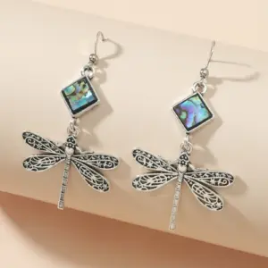 Vintage Silver Dragonfly Drop Earrings with Inlay 5 Sb07565b925d542bbaf13c89fb79e46566