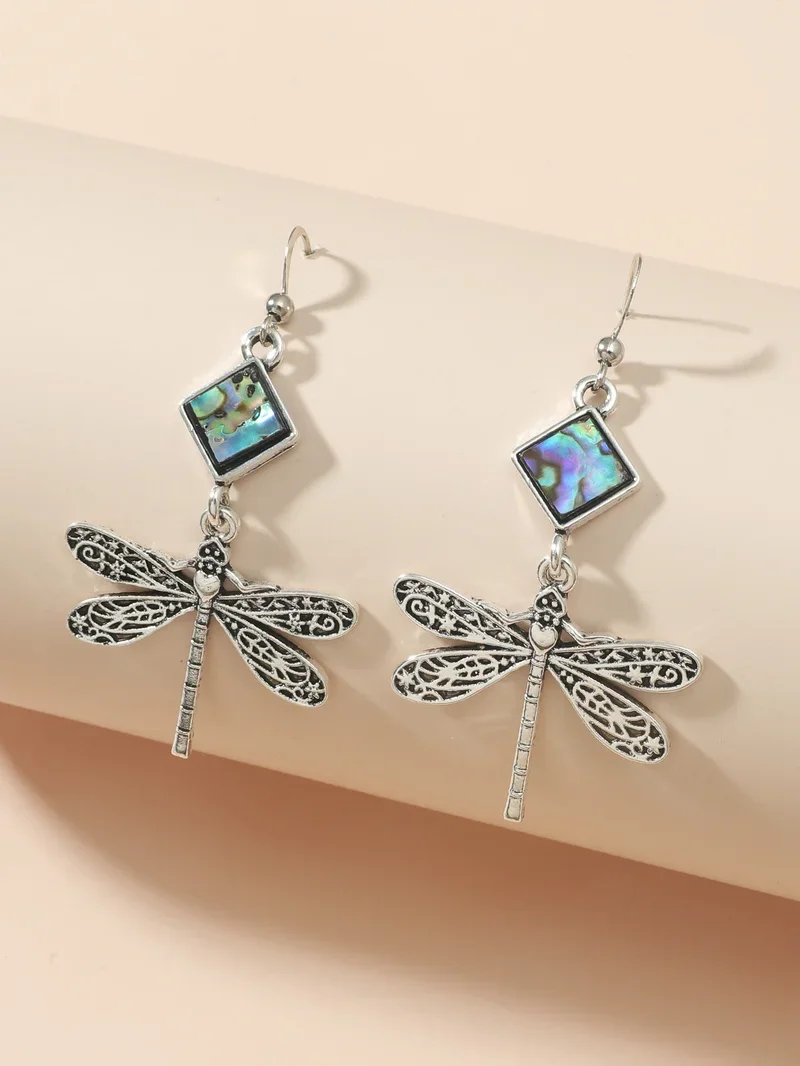Vintage Silver Dragonfly Drop Earrings with Inlay 2 Vintage Silver Dragonfly Drop Earrings with Inlay - Image 2