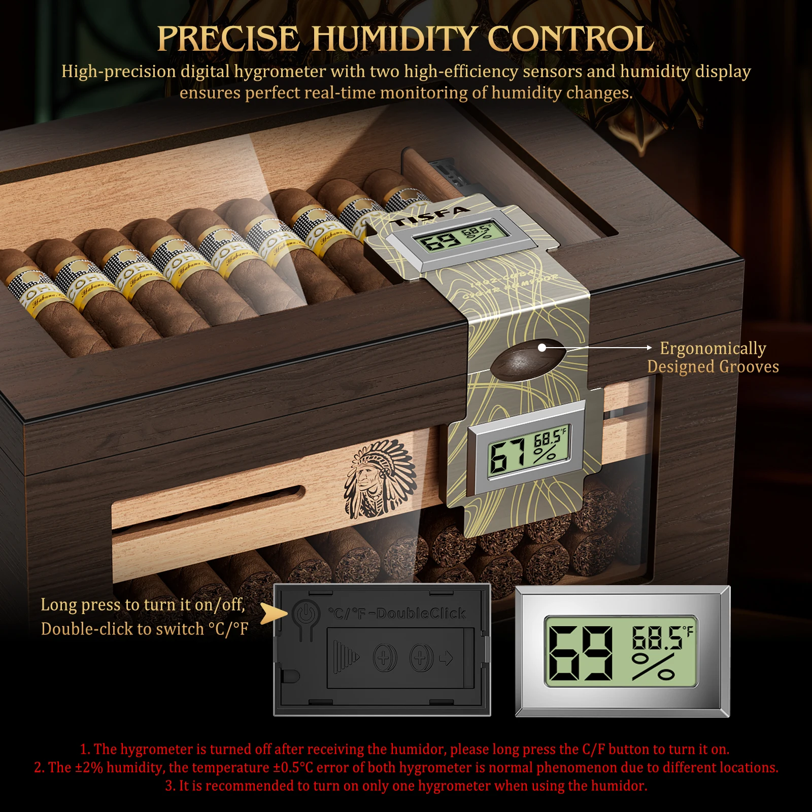 Elegant Cedar Wood Cigar Humidor with Digital Hygrometers 6 Elegant Cedar Wood Cigar Humidor with Digital Hygrometers - Image 6