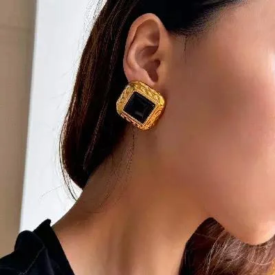 Stainless Steel Square Stud Earrings Red 2 Stainless Steel Square Stud Earrings Red - Image 2