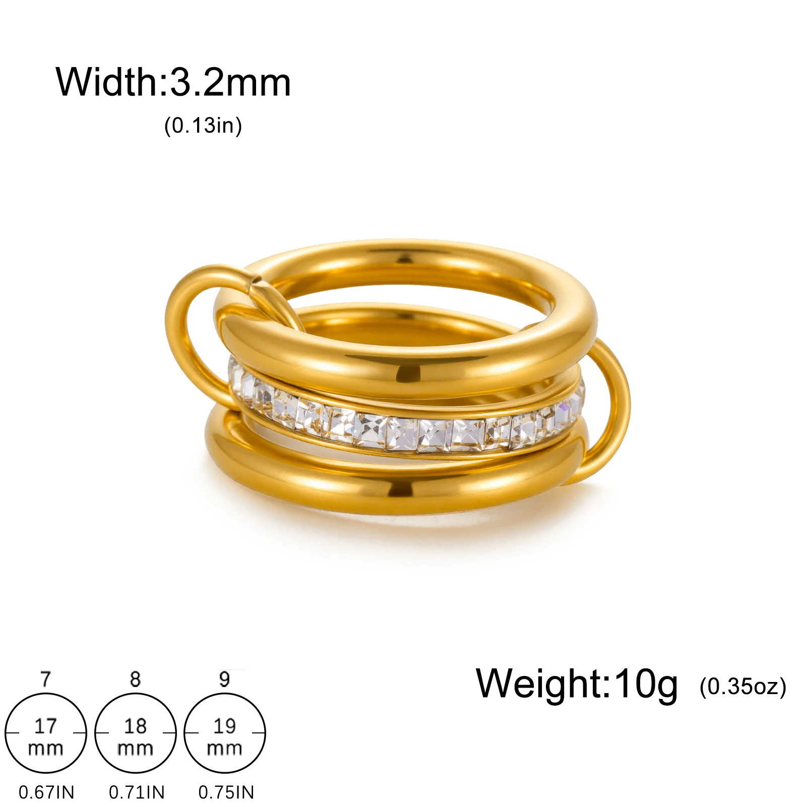 Multi-Layer Stainless Steel Women's Ring with Zircon Accents 7 Multi-Layer Stainless Steel Women's Ring with Zircon Accents - Image 7