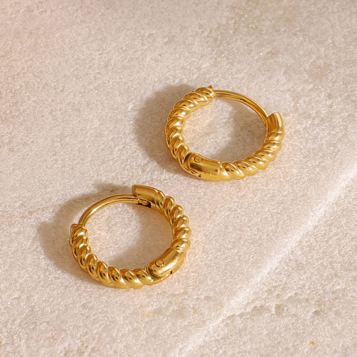 Stainless Steel 12mm Gold-Tone Twist Hoop Earrings 4 Stainless Steel 12mm Gold-Tone Twist Hoop Earrings - Image 4