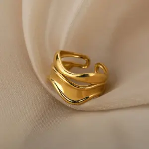 Gold Wave Adjustable Ring with Double-Line Pattern 9 Sb110108afc344c409d13bceec2348875c