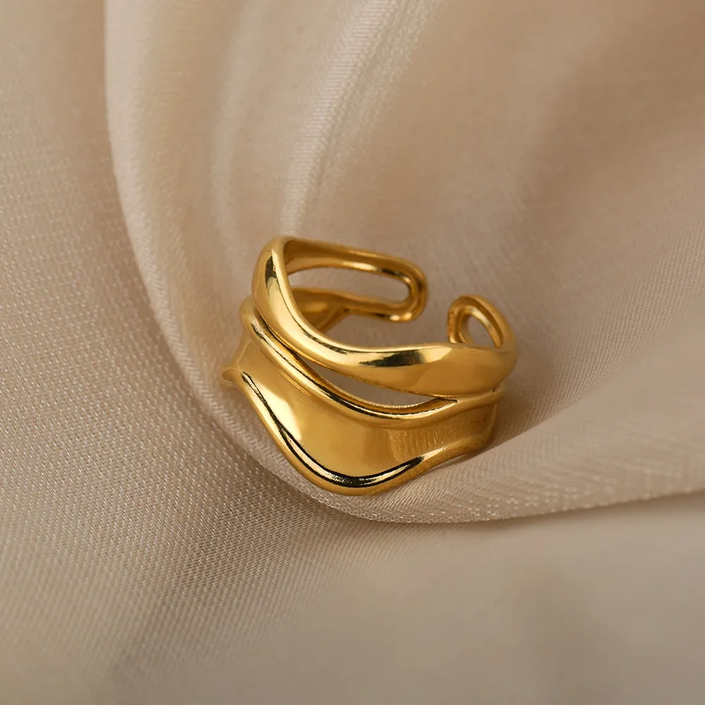 Gold Wave Adjustable Ring with Double-Line Pattern 3 Gold Wave Adjustable Ring with Double-Line Pattern - Image 3