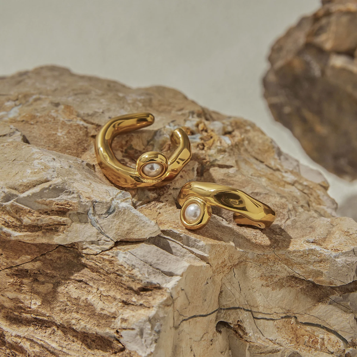 Gold Stainless Steel Pearl Clip Earrings 6 Gold Stainless Steel Pearl Clip Earrings - Image 6