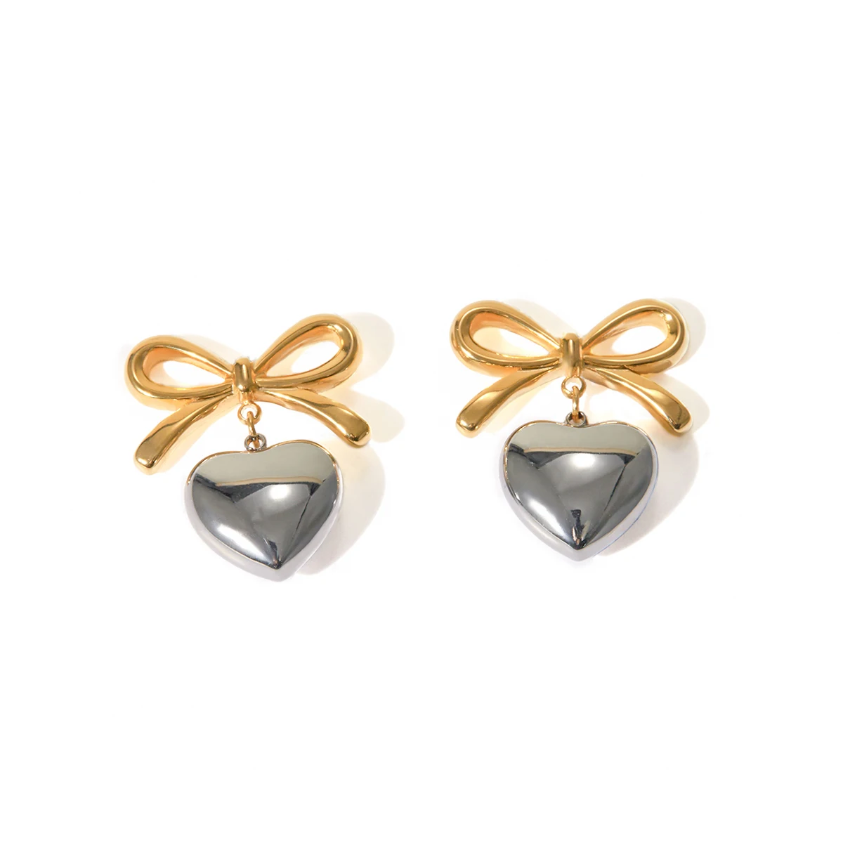 Elegant Gold-Tone Stainless Steel Bow Heart Earrings 7 Elegant Gold-Tone Stainless Steel Bow Heart Earrings - Image 7