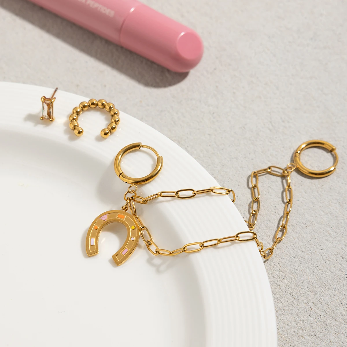 Gold Stainless Steel Earrings Set 4 Pcs 4 Gold Stainless Steel Earrings Set 4 Pcs - Image 4