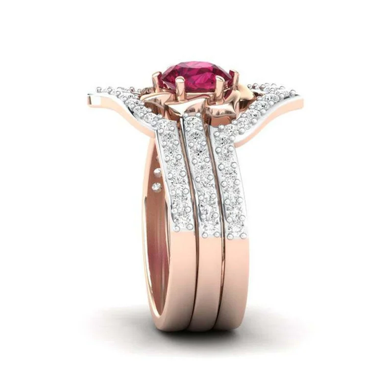 Rose Gold Floral Ring Set for Women 4 Rose Gold Floral Ring Set for Women - Image 4