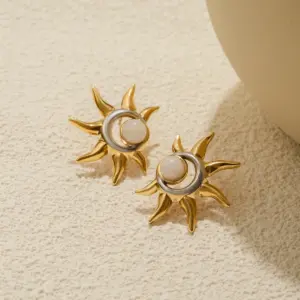 Celestial Sun & Moonstone Earrings in Stainless Steel 11 Sb23c074a04d047338b8542a04a2a2c36m