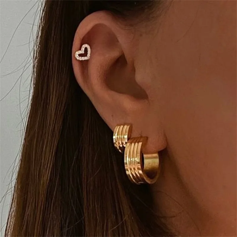 Stainless Steel Gold-Tone Geometric Hoop Earrings 2 Stainless Steel Gold-Tone Geometric Hoop Earrings - Image 2
