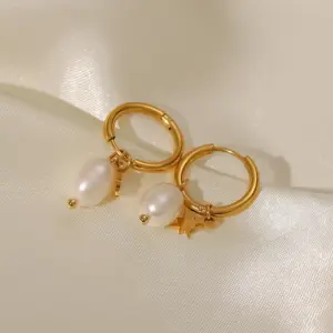 Gold Stainless Steel Hoop Earrings with Pearls 9 Sb26746972c844e2a8c200f16be4b5babj
