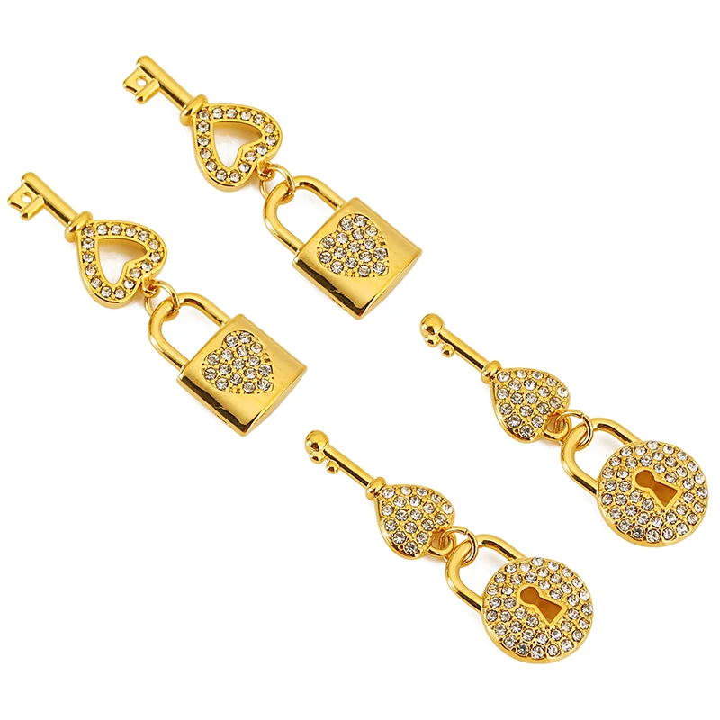 Gold Key Lock Earrings with Zircon Stones 3 Gold Key Lock Earrings with Zircon Stones - Image 3