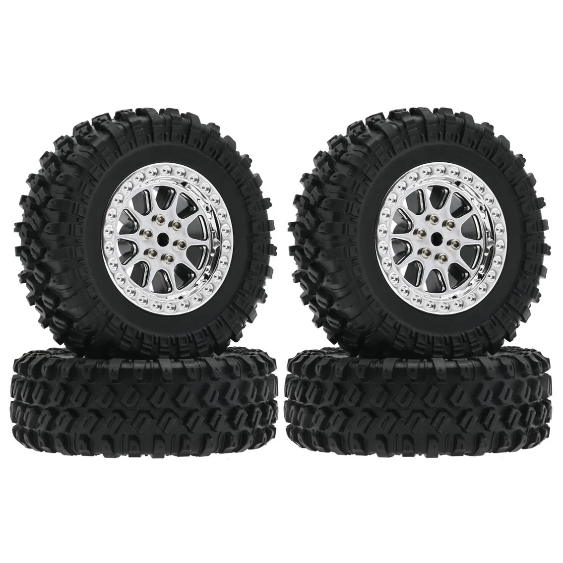 RC Off-Road Tire Set with Silver Wheels 7 RC Off-Road Tire Set with Silver Wheels - Image 7
