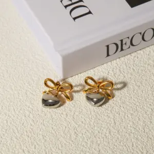 Elegant Gold-Tone Stainless Steel Bow Heart Earrings 11 Sb2f8c89bf6d44c2fb58706a62fc0ce6eZ