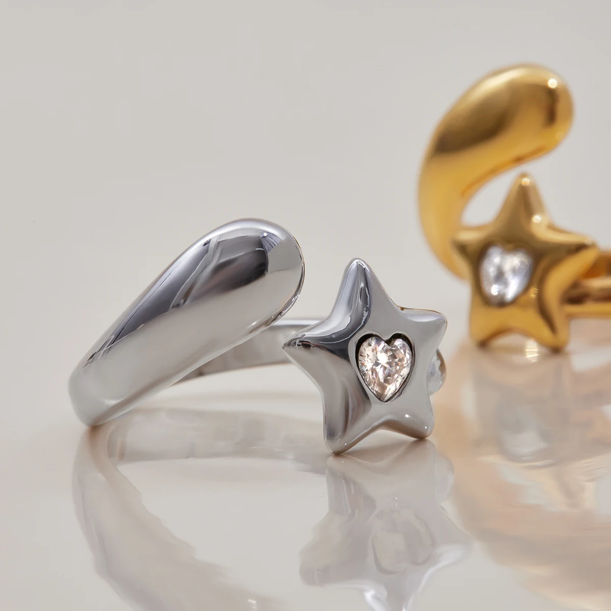 Celestial Stainless Steel Stackable Ring with Rhinestones 4 Celestial Stainless Steel Stackable Ring with Rhinestones - Image 4