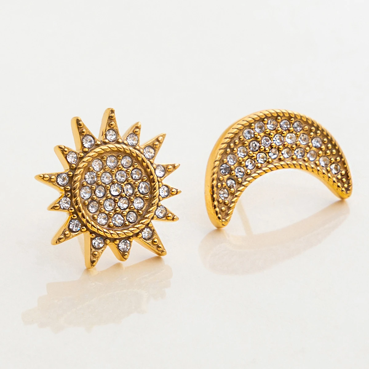 Celestial Moon Sun Stainless Steel Earrings Set 5 Celestial Moon Sun Stainless Steel Earrings Set - Image 5