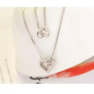 Double-Layer Silver Heart Necklace for Women 10 Sb32776ffc7e64c1aa9a97de7a30b13d5P