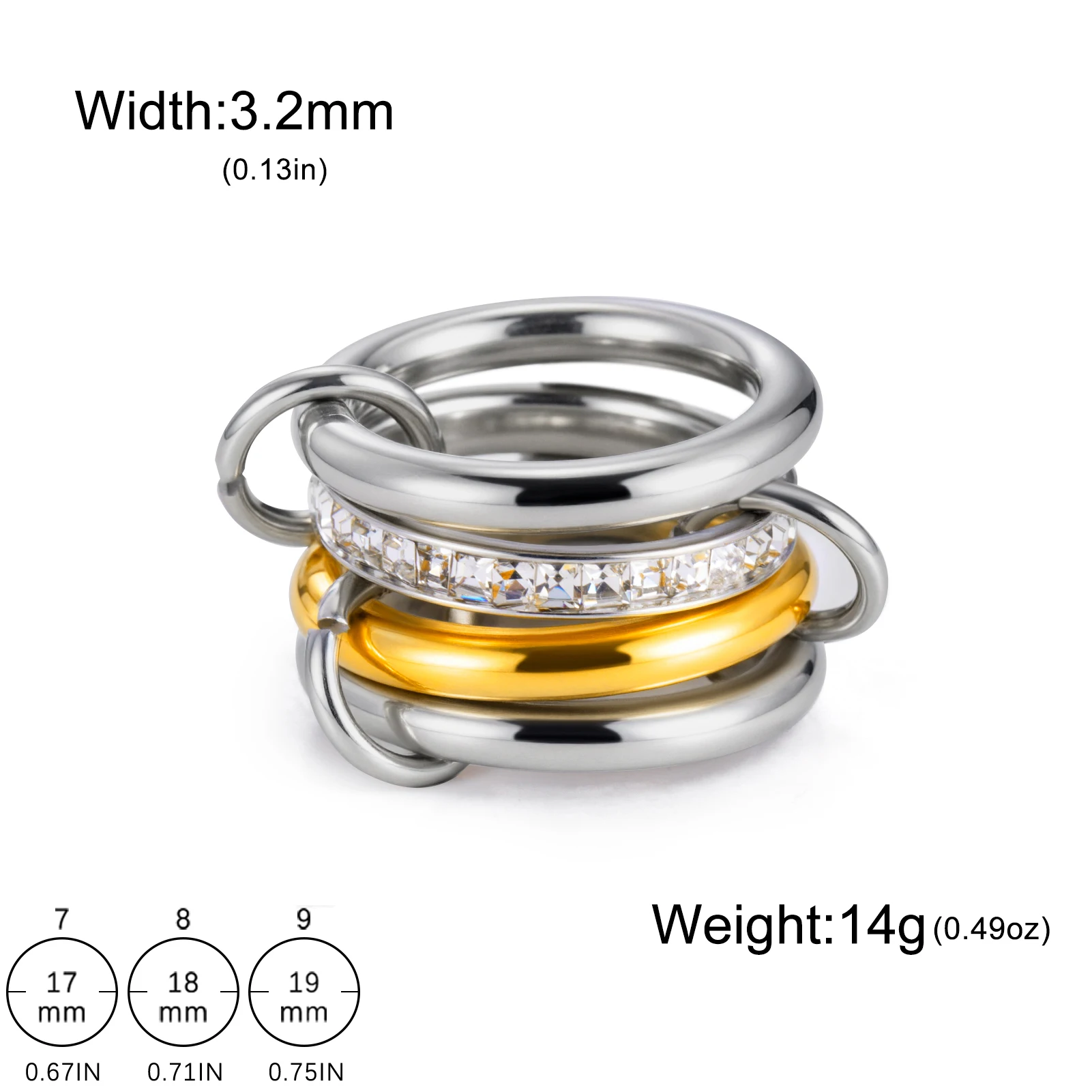 Multi-Layer Stainless Steel Women's Ring with Zircon Accents 9 Multi-Layer Stainless Steel Women's Ring with Zircon Accents - Image 9