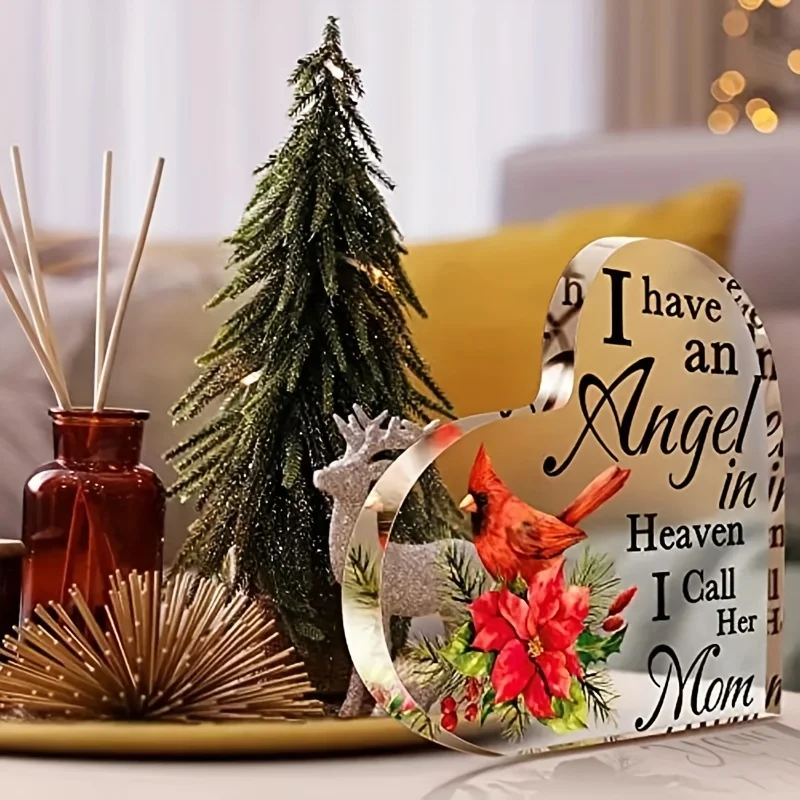 Heart-Shaped Glass Memorial Ornament with Cardinal 2 Heart-Shaped Glass Memorial Ornament with Cardinal - Image 2